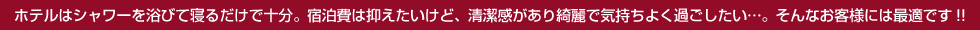 ホテルはシャワーを浴びるだけで十分。